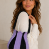 Handmade Crochet Tulip Bag – Lavender & Black Knit Bucket Handbag with Braided Handle Groot