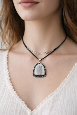 Handmade Silver Quartz & Amethyst Necklace – Natural Gemstone Pendant Jewelry – Boho Artisan Necklace Gift for Women