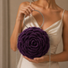 Handmade Crochet Rose Handbag – Elegant Floral Purse with Metal Handle & Chain Strap