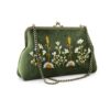 Handmade Unique Embroidered Green Clutch Bag – Vintage Style Floral Handbag with Chain Strap