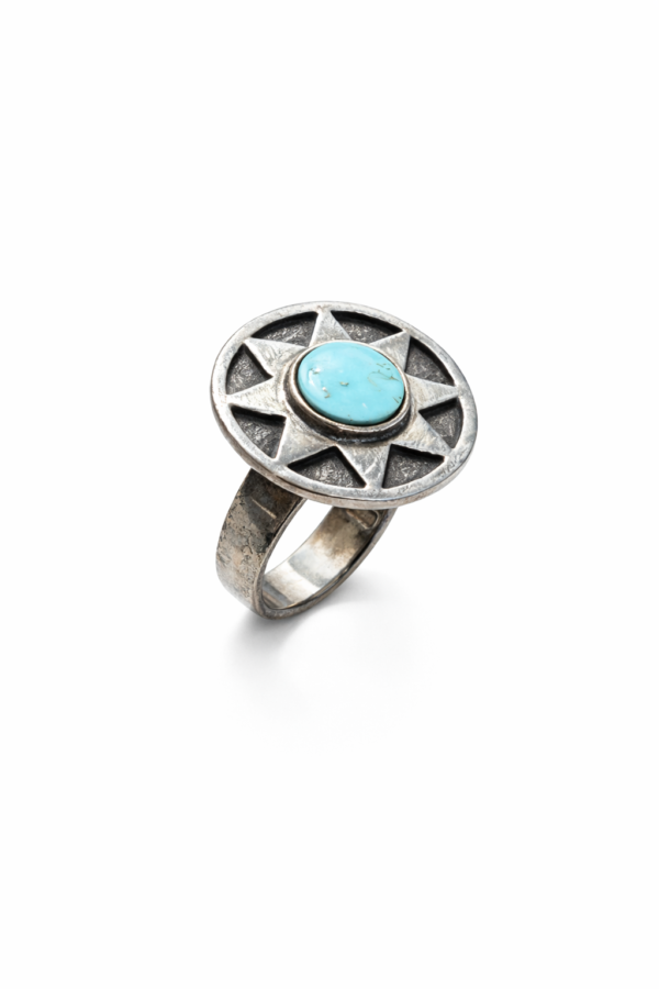 Silver Ring with Turquoise Stone – Vintage Star Design Handmade Jewelry