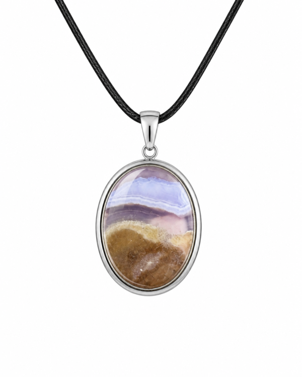 Handmade Silver Necklace Pendant with Natural Agate Stone | Unique Artisan Jewelry
