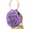 Handmade Crochet Rose Bag with Gold Ring Handles – Elegant Floral Handbag