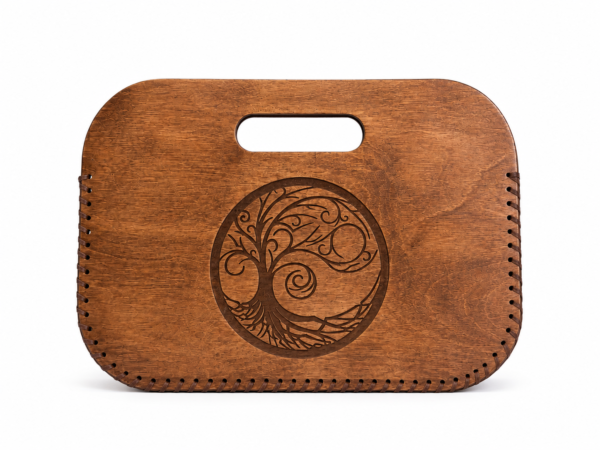3af40023-ae10-4490-8a25-e7192a2c3460 Handcrafted Wooden Clutch Bag with Tree of Life Design and Leather Sides