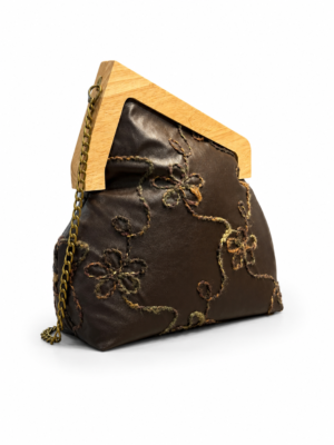 Handmade Eco Leather Shoulder Bag with Embroidery and Wooden Clasp | Nina’s Handwork Boutique