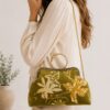 b005259f-b5b6-4e06-9c3e-d496c550b2f1 Handmade Sustainable Suede Handbag with Round Metal Handle | Floral Vintage Evening Bag | Artisan Designer Purse