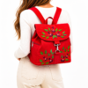 Luxury Red Embroidered Backpack – Handmade Floral Pomegranate Canvas Backpack for Women