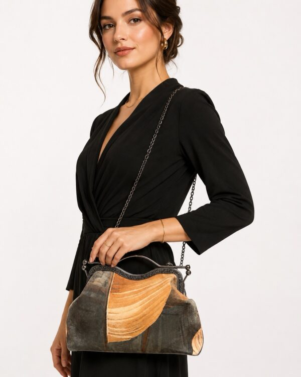 Handmade Velour Evening Bag with Antique Frame – Unique Art Clutch Purse