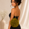 Luxury Handmade Crochet Rose Bag – Exclusive Olive Green Floral Handbag with Gold Handle