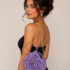 Handmade Crochet Rose Bag with Gold Ring Handles – Elegant Floral Handbag