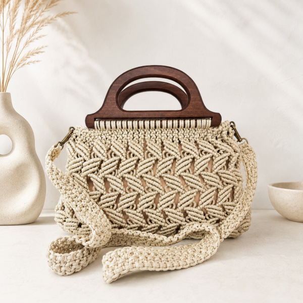 c204620e-4b2d-4d7a-8cbd-ff638ad3ce62 Handgemaakte Macramé Handtas met Walnoten Houten Sluiting | Luxe Boho Dames Tas | Nina’s Handwork Boutique