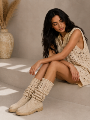 Crème Handmade Crochet Laarzen Dames – Bamboe Katoen – Maat 40 | Amsterdam