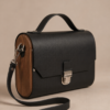 Exclusive Handmade Black Leather Bag with Walnut Wood Closure – Luxury Artisan Handbag – Genuine Leather – Unique Designer Bag – Made in Amsterdam
