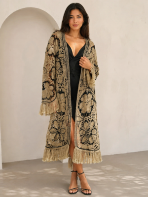 Luxury Handmade Crochet Loro Piana Linen Cardigan | Floral Lace Duster | Premium Artisan Knit Kimono | Boho Luxury Jacket | Handmade in Europe