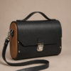Exclusive Handmade Black Leather Bag with Walnut Wood Closure – Luxury Artisan Handbag – Genuine Leather – Unique Designer Bag – Made in Amsterdam