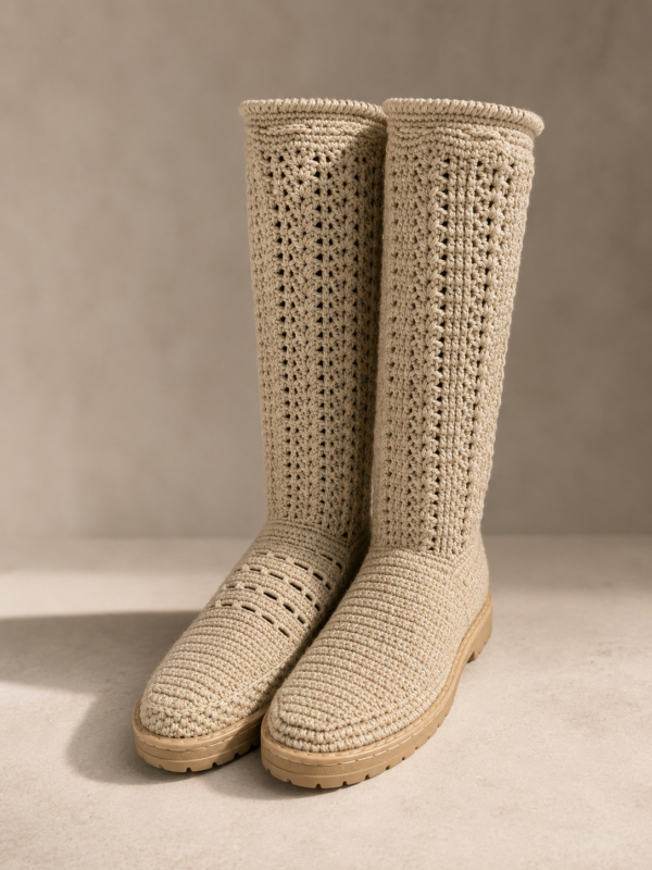 Crème Handmade Crochet Laarzen Dames – Bamboe Katoen – Maat 40 | Amsterdam