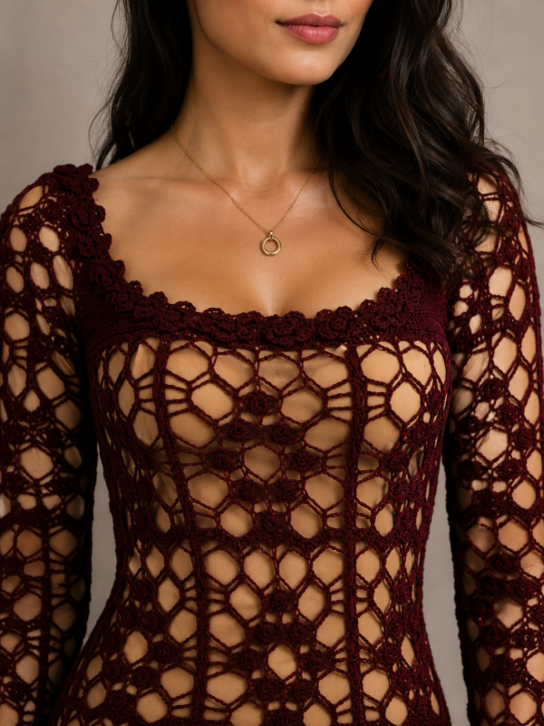 Luxe Handmade Crochet Jurk van Italiaanse Viscose – Gevoerd – M/L | Nina’s Amsterdam