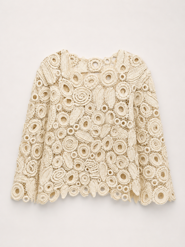 Handmade Irish Lace Crochet Top van Wol – Crème | Uniek & Exclusief