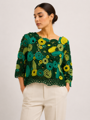 Handmade Irish Lace Crochet Top – Wol & Katoen – XS t/m M – Uniek Design