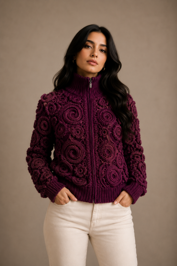 Luxe Handgemaakte Crochet Winterjas Dames – Wol met Warme Voering | Exclusive Handmade