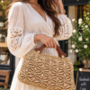 Handgemaakte Macramé Handtas Beige met Houten Frame | Unieke Dames Tas