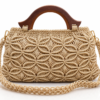 Handgemaakte Macramé Handtas Beige met Houten Frame | Unieke Dames Tas