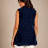 6a00b7f5-74e0-4692-9b07-e58637726f20 Handmade Irish Lace Crochet Gilet van Wol met Max Mara Faux Fur – Donkerblauw – S t/m XL