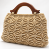 Handgemaakte Macramé Handtas Beige met Houten Frame | Unieke Dames Tas