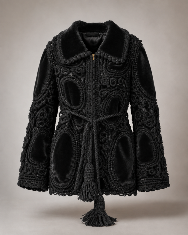 7a205bd6-1931-48f3-afb1-9d8a7fb87c86 Exclusive Handmade Crochet Wollen Jas Zwart/Grijs – Faux Fur Details – M t/m XL
