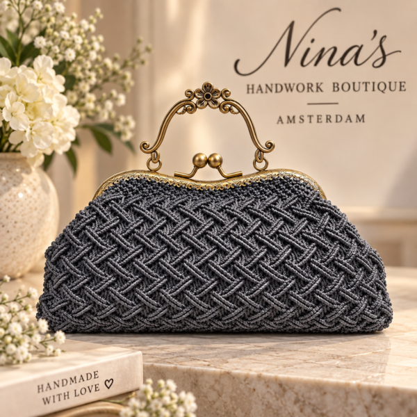 Handmade Macramé Tas Grijs – Exclusieve Handgemaakte Clutch