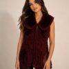 Handmade Irish Lace Crochet Gilet-Jas Bordeaux – Vegan Faux Fur | Luxury Amsterdam