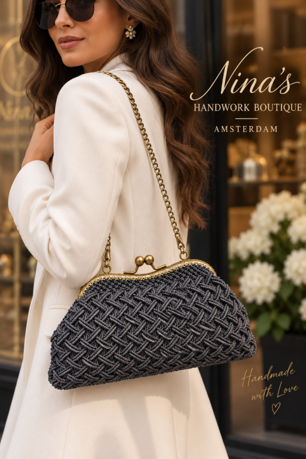 Handmade Macramé Tas Grijs – Exclusieve Handgemaakte Clutch