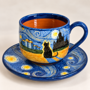 ae73ed55-1c96-49b1-bfa3-95700858f2de Handgeschilderd Van Gogh Koffiekopje met Schotel – Premium Keramiek