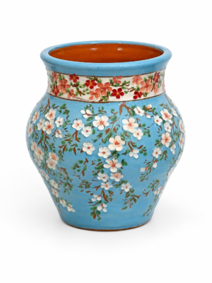 ba18d744-00fa-48b2-8f49-0c1a5d94eda6 Azure Blossom – Premium Handgemaakte Keramische Bloemenvaas | Handbeschilderd & Gegraveerd