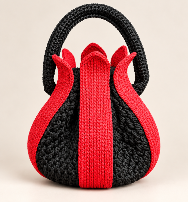 Handmade Crochet Tulip Bag Zwart-Rood – Luxe Gehaakte Schoudertas Handmade Crochet Tulip Bag Zwart-Rood | Nina’s Handwork