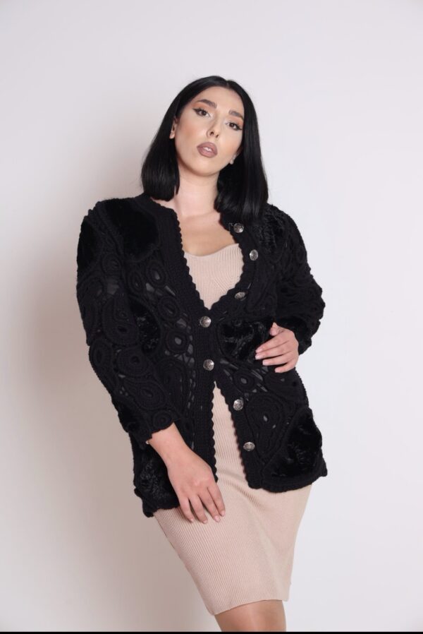 screenshot-18 Handmade Irish Crochet Wool Jacket Black – Faux Fur Details | Nina’s Handwork Boutique
Handmade Black Crochet Wool Jacket with Faux Fur | Women M/L