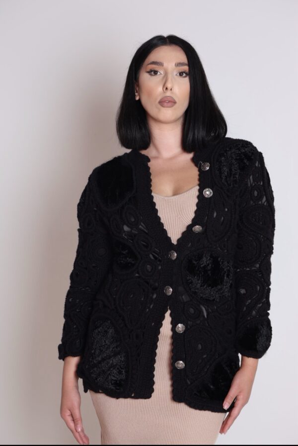 screenshot-19 Handmade Irish Crochet Wool Jacket Black – Faux Fur Details | Nina’s Handwork Boutique
Handmade Black Crochet Wool Jacket with Faux Fur | Women M/L