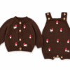 Handgemaakt babyrompertje  met vest van merinowol – Bruin met paddenstoeltjes – 3–12 maanden