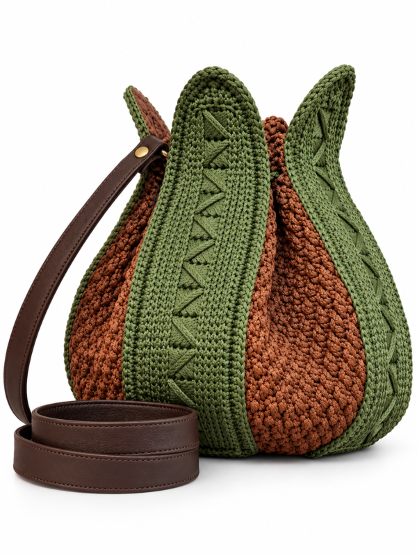 LUX TULIP AMSTERDAM – Exclusieve Handgemaakte Crochet Tulip Tas | Olive Green & Terracotta | Nina’s Handwork Boutique