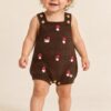 Handgemaakt babyrompertje  met vest van merinowol – Bruin met paddenstoeltjes – 3–12 maanden
