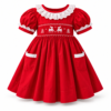 e4cfa86e-ae9d-4377-a1a9-8e34b76aad00 Rode kerstjurk voor meisjes met handgeborduurd smockwerk en rendieren